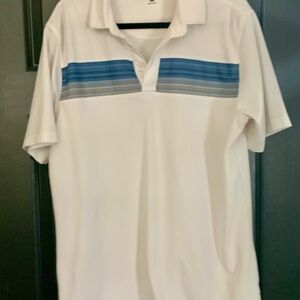 Men's White and Blue Striped golf polo Shirt
